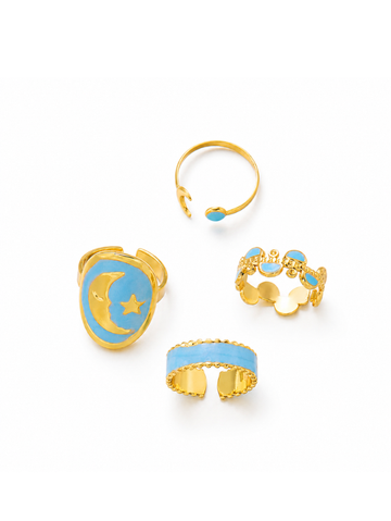 Kit Aneís Celeste Turquesa Banhado em Ouro 18K