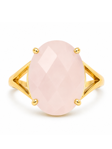 Anel Magna Quartzo Rosa Banhado em Ouro 18K