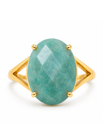 Anel Magna Amazonita Banhado em Ouro 18K