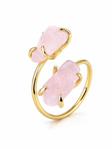 Anel Origem Quartzo Rosa Banhado em Ouro 18k
