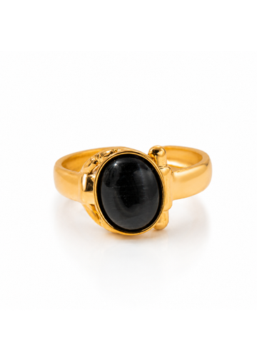 Anel Orion Obsidiana Negra Banhado a Ouro 18K
