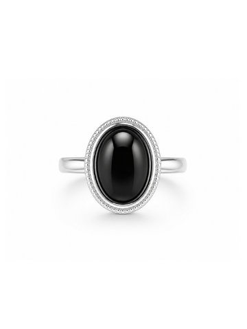 Anel Raven Obsidiana Negra Prata