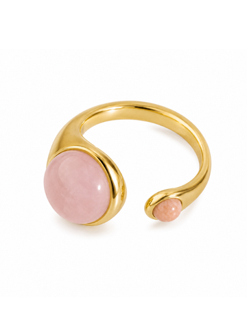 Anel Gaia Quartzo Rosa Banhado a Ouro 18K