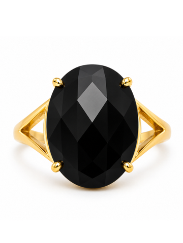 Anel Magna Onix Negro Banhado em Ouro 18K