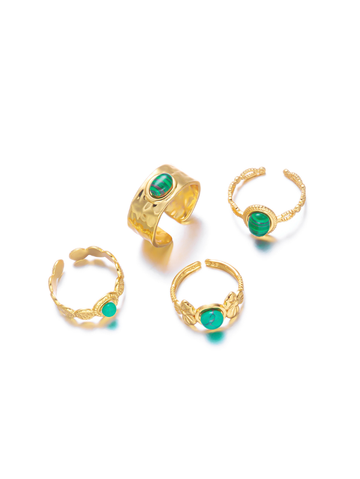 Kit Anéis Oásis Pedra de Jade Banhado em Ouro 18K
