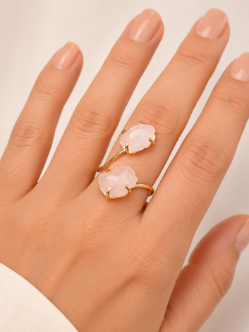 Anel Origem Quartzo Rosa Banhado em Ouro 18k