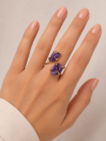 Anel Origem Ametista Banhado em Ouro 18k