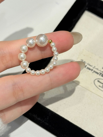Anel Cascade Pérolas Prata 925 Banhado em Ouro 18K