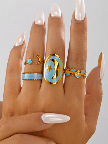 Kit Aneís Celeste Turquesa Banhado em Ouro 18K