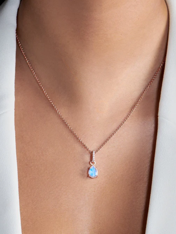Colar Aurora Pedra da Lua Prata Banhado em Ouro Rose 18K