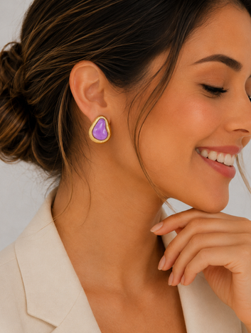 Brinco Barroco Ametista Banhado em Ouro 18K