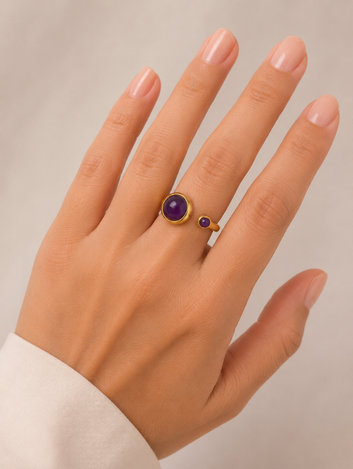 Anel Gaia Ametista Banhado a Ouro 18K