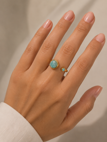 Anel Gaia Amazonite Banhado a Ouro 18K