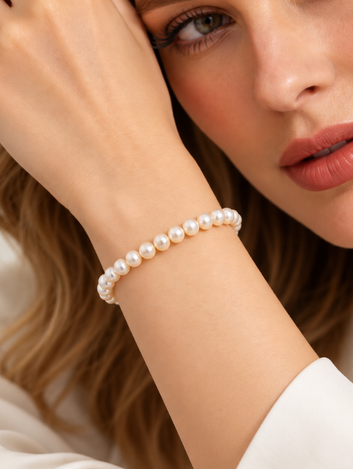 Pulseira Blanc Pérolas Genuínas Banhado em Ouro 18K