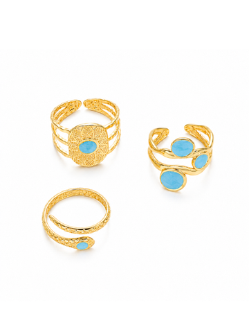 Kit Anéis Nilo Turquesa Banhado em Ouro 18K