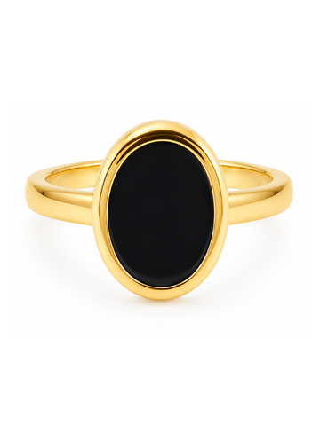 Anel Eclipse Ônix Negro Banhado em Ouro 18K